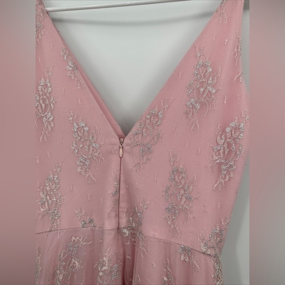 Dress The Population Pink Tulle Overlay Deep V-Neck Gown Dress Sz XS - Picture 4 of 6